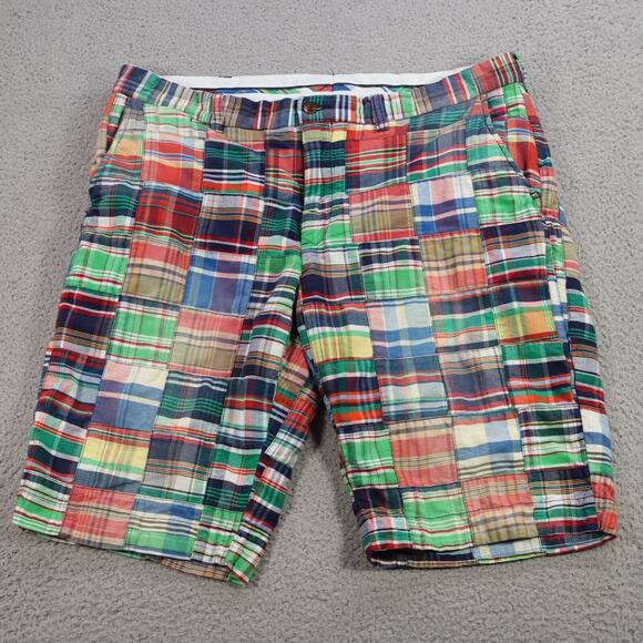 VTG Polo Ralph Lauren Shorts Mens 36 Plaid Patchwork Boating Preppy American - Picture 1 of 12
